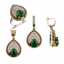 Gümüş Otantik Taşlı Set